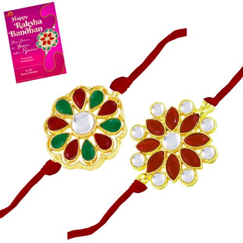 Rakhi Set Für Bruder - 3-teiliges Armband Mit Tilak Teller - Traditionelles Indisches Fest Geschenk