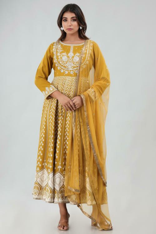 Fashion Dwar Girl Yellow Embroidered Viscose Kurta (L)