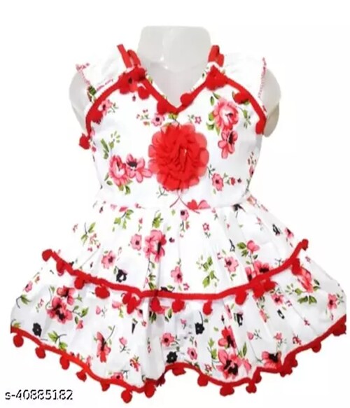 FOOTPAID Girls Frocks& Dresses-241-Size-0-3-Colour-Red