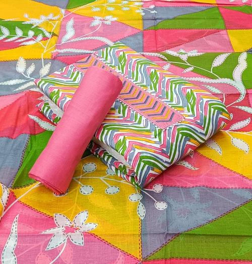 Pink Colour Leheriya Printed Unstitched Dress Material For Women