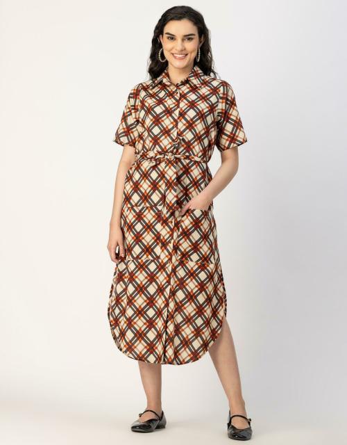 Moomaya Short Sleeve Spread Collar Shirt Relaxed Fit Cotton Dress Women's Dress