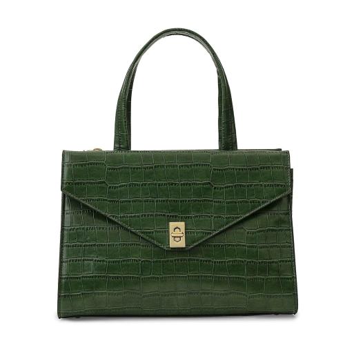 Miraggio Womens Green Faux Leather Satchel Handbag