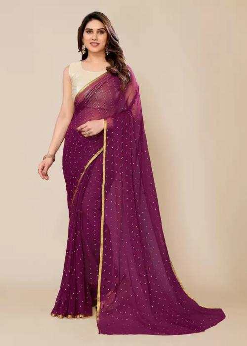 Aardiva Women's Printed Daily Wear Purple Chiffon Saree With Blouse Piece | Chiffon Sarees For Women | Sarees | Saree | Sari