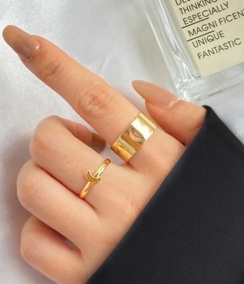 Vembley Trendy Gold-plated Half Moon Couple Ring Matching Wrap Finger Ring