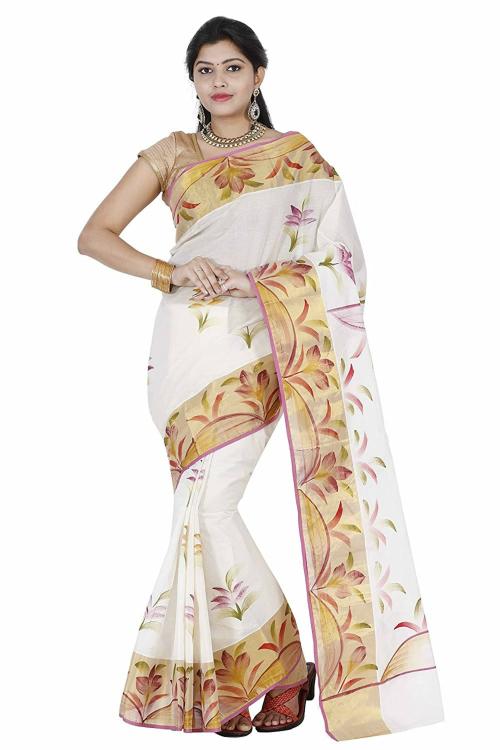 Fashionkiosks Women Cream Cotton Saree