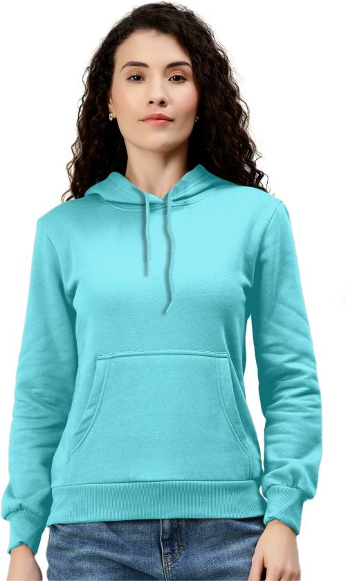 SELLPOINT Women Light Blue Solid Polycotton Hoodies (XXL)