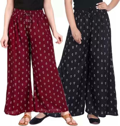 Ishvika Women Multicolor Rayon Printed Palazzos, Pack of 2 (S)