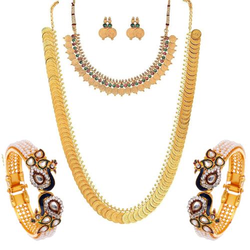 Zeneme GoldPlated Maharani Temple Coin Haram Necklace Choker Red