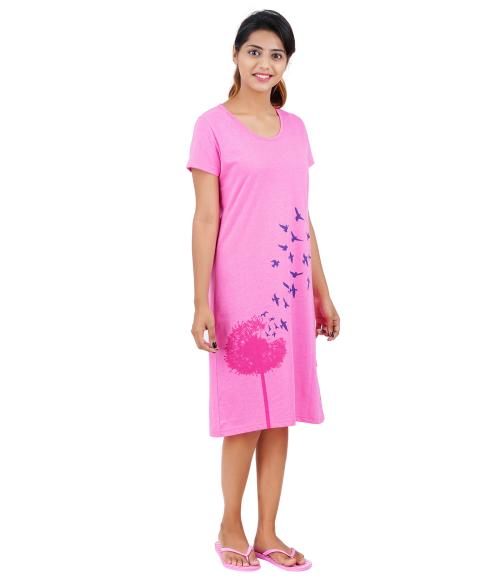 PRIDE APPAREL-Women's Printed Nighty Gown-Pink