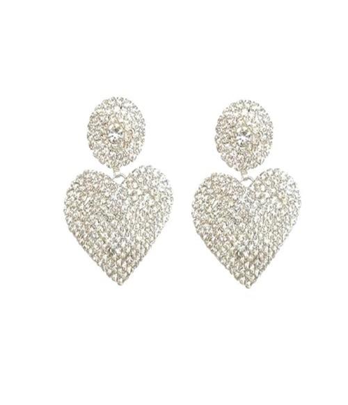DENICRAAS Silver Heart Jurkan 1 Pair Dangle Earrings Wear Bright Luster Rhinestone Long Lop Stud Earrings Charming Gift, (Silver)