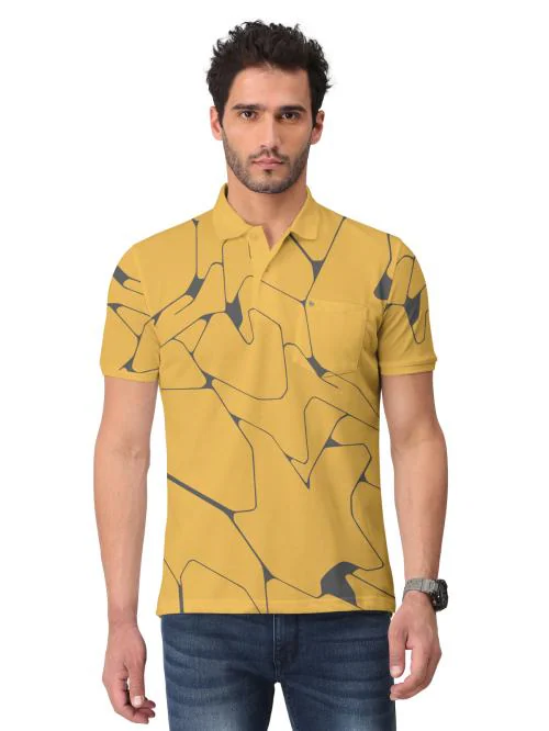 BULLMER Mustard Trendy Printed Typographic / Graphic Collar / Polo Neck T shirts for Men T Shirt For Men | Men T Shirt | Men Tshirt | Tshirt for Men | T Shirts | Tshirts | Oversized Tshirt | Men Tshirt