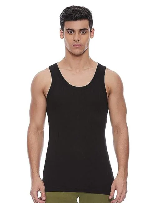 Macroman M Series Black Solid 100% CottonSleeveless Vest