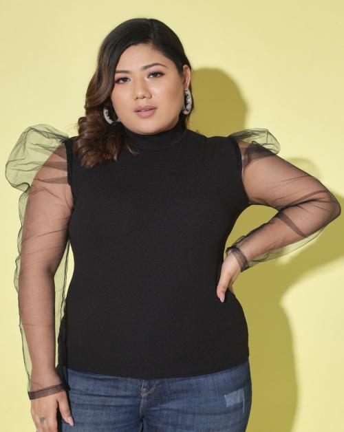 BuyNewTrend Curvy Navy Plus Size Carrera Plain Net Top For Women | top for women | women top | top for women | women top