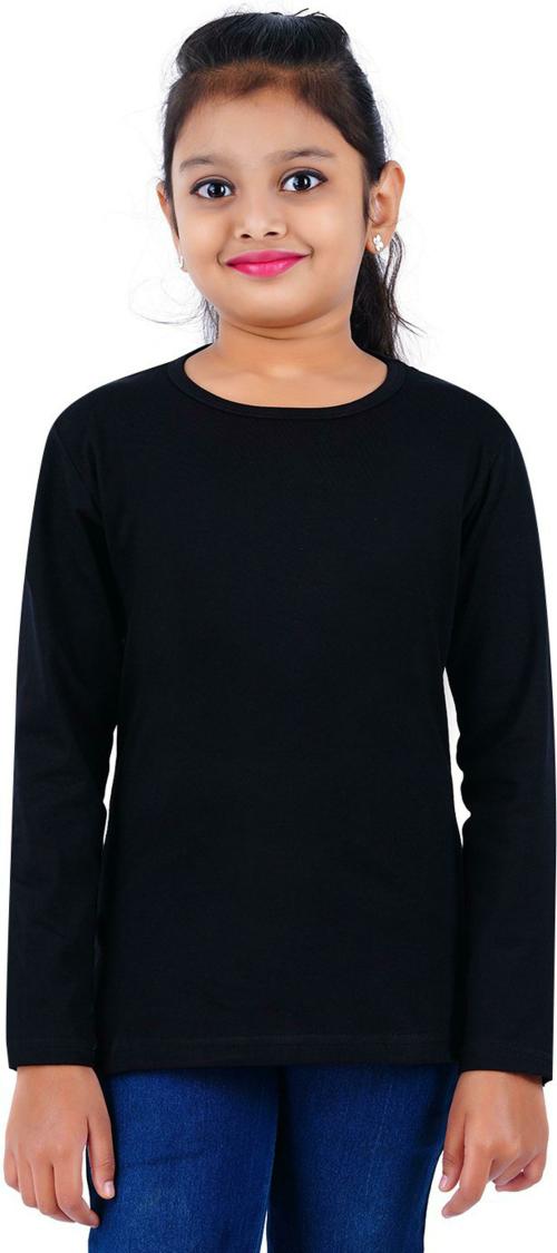 SAN TEE Girls Black Pure Cotton Solid T-Shirt (8-9 Y)