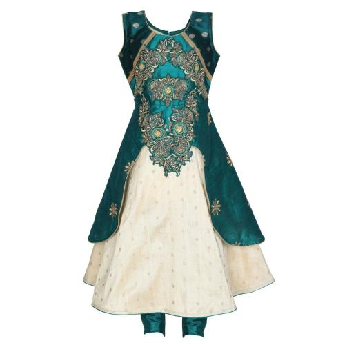 Ashwini Girls Skirt Top | Readymade Indian Kids Ethnic Wear | Kids Salwar Suit With Embroidery Work (Green,7-8 Years)
