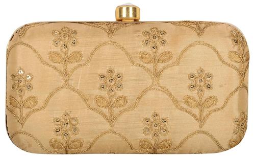 Tooba Handicraft Gold Velvet Women Designer Clutch Bag With Chain Strap