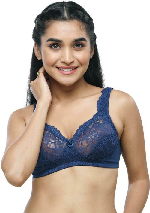 Lovable Women's Cotton Non-Padded Non-Wired Full Coverage Net with Hosiery Wire-free Stylish Bra (Navy_Size-34C)