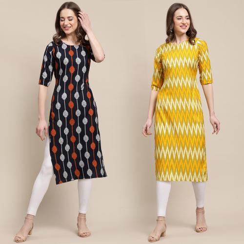 Ethnic Basket Women's Crepe Digital Printed Straight Kurti (Pack of 2)