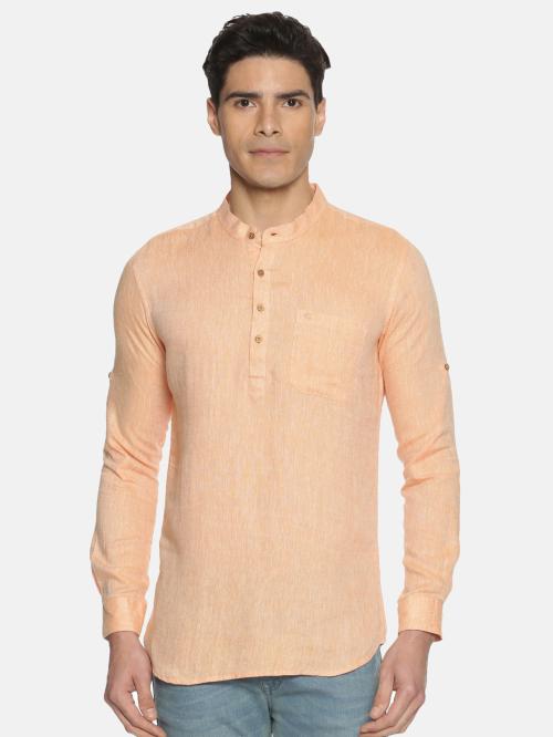 Ecentric Men neon saffron colour hemp short kurta