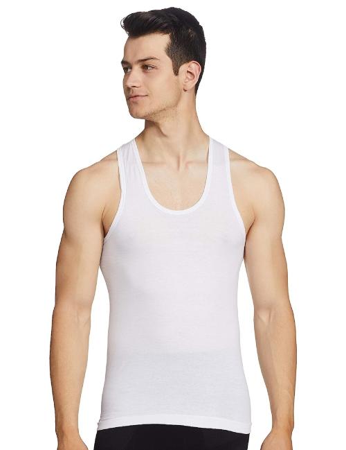 Human Clothes Men's White Solid 100% Cotton Pack of 2 Sleeveless Vest