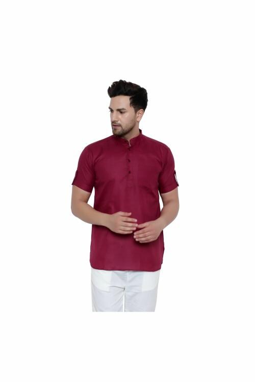 ONNIX Men's Wear Half Sleeve Pure Cotton Maroon Short Kurta