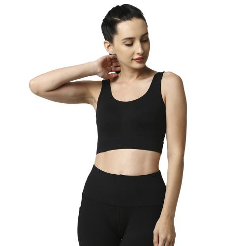 SOIE- Full Coverage Medium Impact Long Line Black Sports Bra-Black-XL