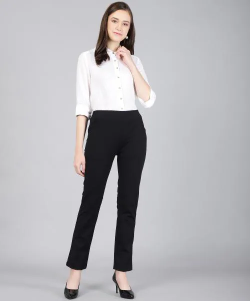 FITHUB Women's Cotton Blend Pants for Formal/Casual Wear Full Length Wide Leg Trousers
