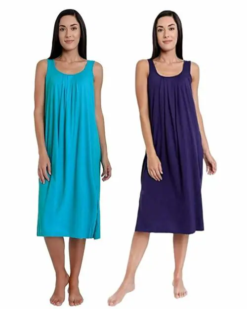 TWGE - Full Length Camisole - Inner wear - Nighty - Kurti and Suit Slip - Purple & Firozi Pack of 2