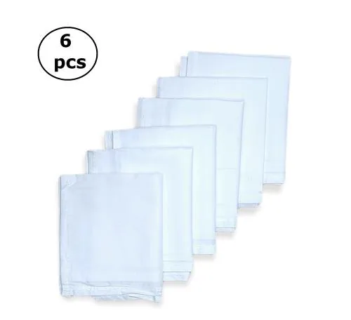 Sasta sales White cotton hanky for men| Plane handkerchief| Formal and official handkerchief| Pack of 6 pcs