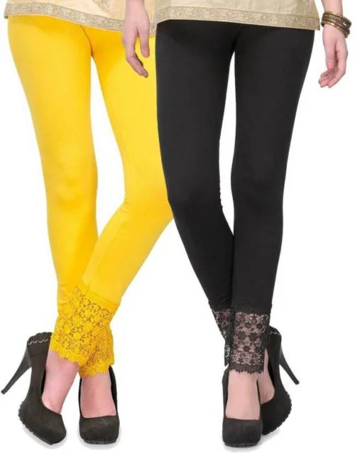 PI World Women's Viscose Fabric Botton Lace Leggings set of 2