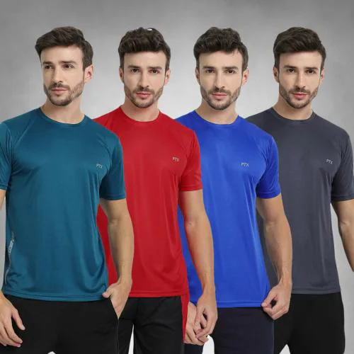 Ftx Men Multicolor Solid Polyester Pack Of 4 T-Shirt (M)