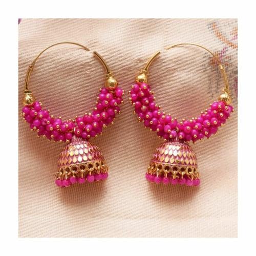 Antico Traditional Ethnic Pink Color Oxidized Hoop Jhumka Jhumki Earring for Women