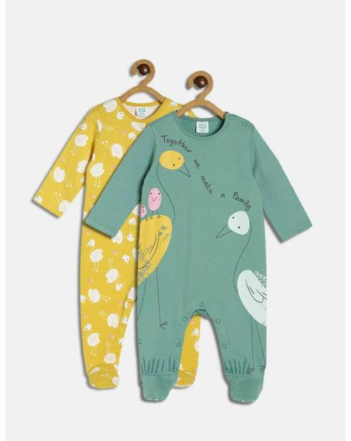 MINI KLUB New Born Girls Pink+Green Cotton Dress