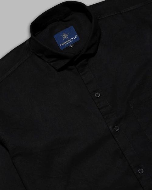 Jobber Plain Casual Black Shirt with Black Button for Men | Premium Cotton Shirt | Full Sleeves Slim Fit | Buy Stylish Plain Shirt Online Long Lasting Fabric