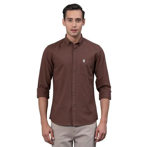 Red Tape Brown Solid Cotton Linen Men's Shirt