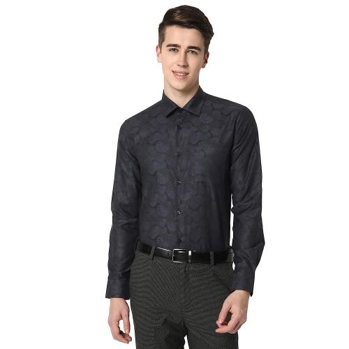 Cotstyle Men Black Printed Luthai Supima Mercerised Cotton Full Sleeve Formal Shirt - 44