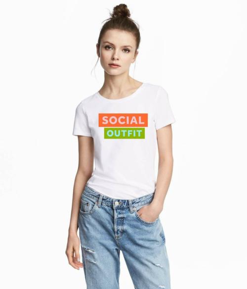 Estaban Women White Soc-Ial Outfit Printed Cotton Blend T-Shirt