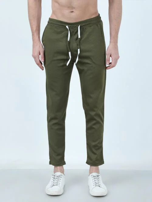 PAUSE Olive Solid Ankle Slim Fit Carrot Fit Men's Trackpant
