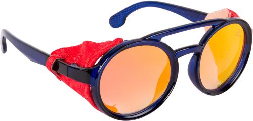 AISLIN UV Protected Mirrored Unisex Round/Shield Sunglasses - (Mirror Red-Gold Lens | Blue-Red Frame | Medium Size)