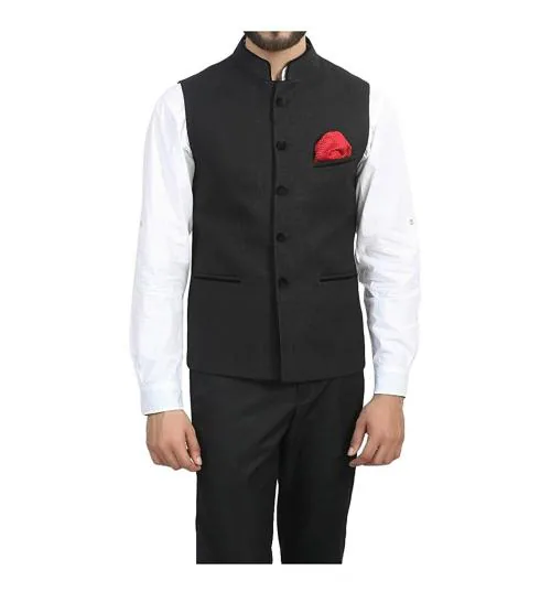 Oora Men Black Cotton Blend Nehru And Modi Jacket