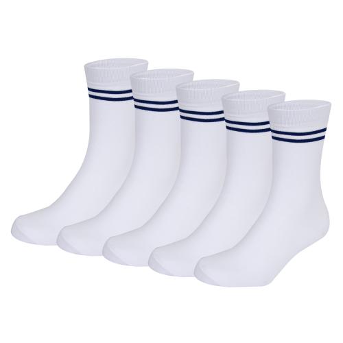 Bizala White with Navy Blue Stripes Calf Length Cotton School Socks for Boys & Girls (Pack of 5 Pairs) 13-14Y