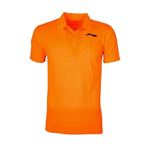 Li-Ning Unisex Neon Orange Solid Polyester Polo Badminton T-Shirt 5XL