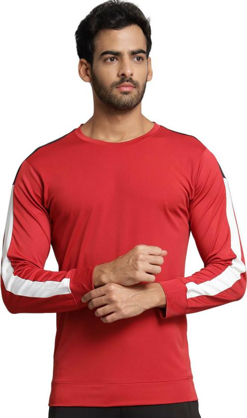 Yuvraah Men Red Color Block Polyester T-Shirt - L