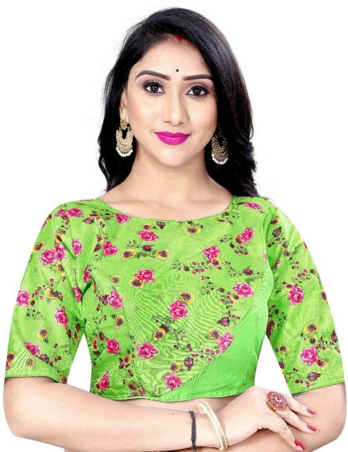 PANETAR Women Green Floral Print Silk Blend Round Neck Blouse (size 38)