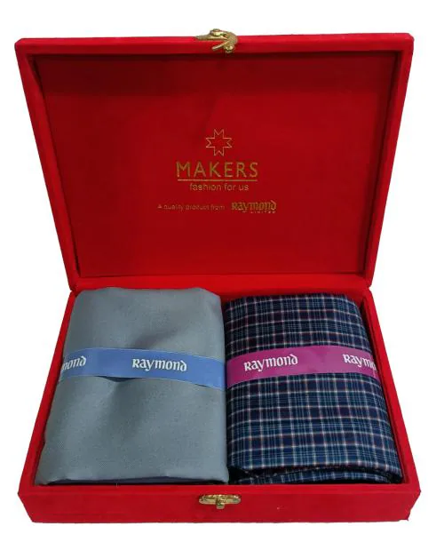 Raymond Men Dark Blue Checkered Cotton Shirt & Trouser Fabric-(2.35 M-Shirt, 1.30 M-Pant)