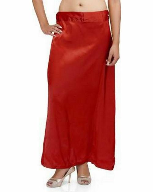SHIFU Fashion Red Satin Blend Petticoat - Free Size