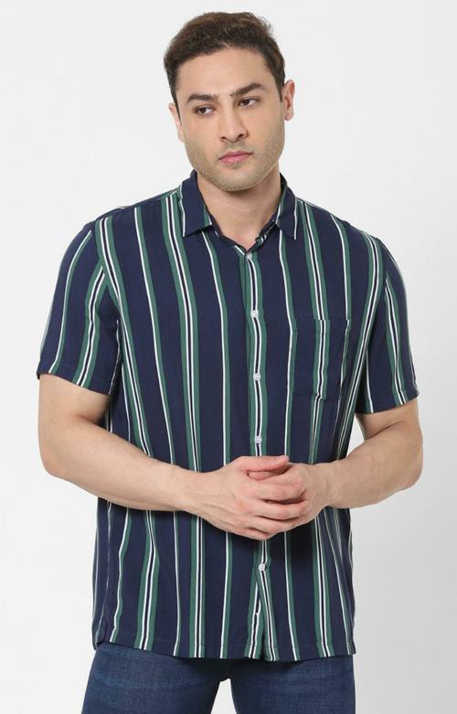 Celio Blue Striped Casual Shirt