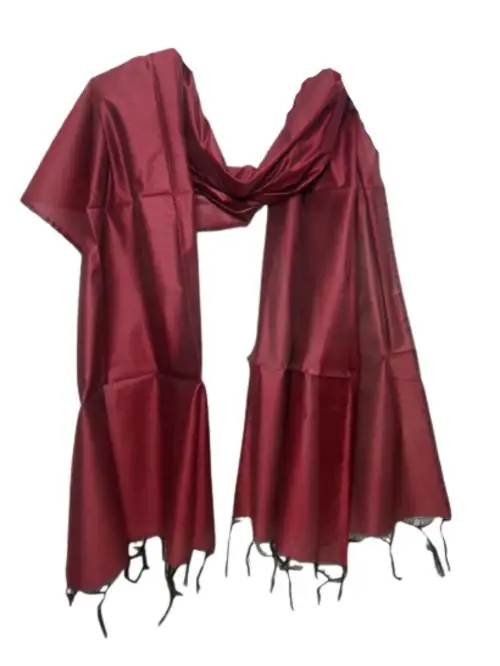 Khadija's Women's Plain Pv Cotton Banarasi Silk Maroon Dupatta.