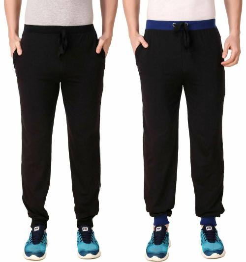 Buy Men Black Cotton Blend Pack Of 2 Track Pants Online at Best Prices