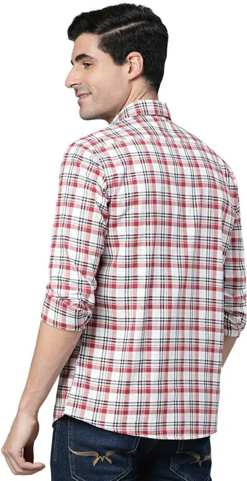Richlook Men Red Checkered Cotton Blend Casual Shirt